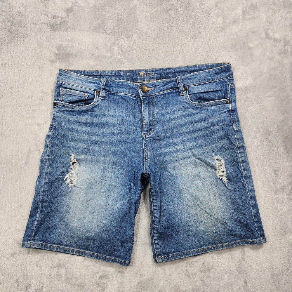 KUT From The Kloth Shorts Womens 14 Blue Catherine Boyfriend Distressed Stretch